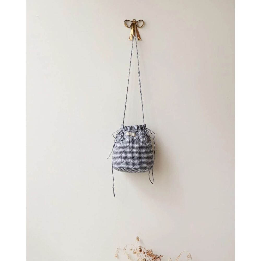 ATELETTE drawstring bag Panier Bag Large gingham cotton coin purse style